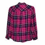 BeachLunchLounge Beach Lunch Lounge Pink Plaid Button Up Long Sleeve Blouse Photo 1