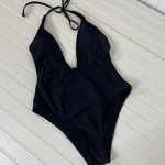 Zaful Black Plunged Neck Halter High Cut One Piece Swimsuit Size 4 Photo 0
