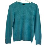 Talbots turquoise cableknit Lambswool button cuff crewneck sweater M Photo 0