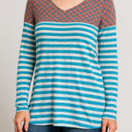 Anthropologie  Postage Stamp Long Sleeve Top Large Striped Artsy Boho Funky Twee Photo 0