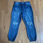 REWASH  High Rise Distressed Medium Wash Cargo Joggers Photo 0