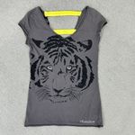 Bebe  Addiction Vintage Tiger Face Cage Back Tee Shirt Grey Small Rhinestone Photo 12