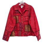 Coldwater Creek Red Patchwork Cotton Button-Up Jacket Sz L Boho Folk Art Style Photo 0