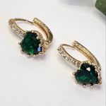 Gold Filled Emerald Green Crystal Huggie Hoop Earrings Photo 0