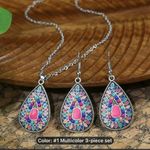 Silver Multi Colored Gemstone Necklace and Earrings (2) Piece Set Photo 2