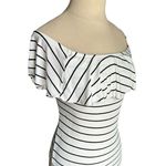 EXPRESS  Black White Striped Off The Shoulder Flutter Bodysuit Size Large Photo 4