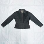 Anne Fontaine Dark Denim Zip Up Ruffle Slim Fit Short Collar Jacket Top 3 Medium Blue Photo 6