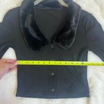 Black Faux Fur Trim Sleeves & Collar Button Up Crop Y2K 90s Style Sweater Photo 7