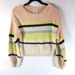 Billabong Womens Seeing Stripes Sweater Chunky Knit Cropped Cotton Pink Beige S Photo 0