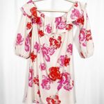 Amanda Uprichard Off The Shoulder Floral Ruffle Delilah Shift Dress: Pink/Red Photo 1
