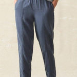 Faherty  Blue High Rise Arlie Tencel Linen Blend‎ Tapered Pants Photo 0