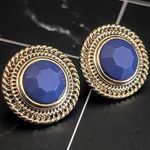 Vintage Clip On Earrings Antique Shade of Gold Tone with Blue Center 0.75" Photo 0