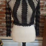 San Joy  Black Sheer Ruffle Love Sleeve Crop Top Size S Photo 0