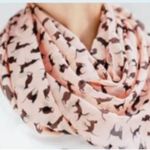 Cat Print Pink Black Chiffon Long Scarf Lightweight Wrap Whimsical Silhouettes Photo 1
