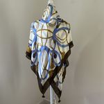 Talbots  Cream/Blue/Brown Tassel Print Wrap NWT Photo 2