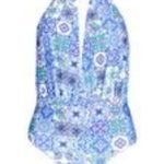 Boohoo Avalon Tile Print Deep Plunge Halter Swimsuit Photo 2