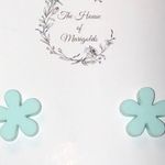 Pastel Blue Green Flower Shape Boho Retro Pierced Earrings Photo 0