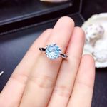 18K White Gold Plated Adjustable Blue Crystal Aquamarine Sapphire Ring for Women Photo 3