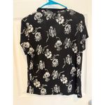 Jaclyn Smith  Floral Blouse Tie Neck Short Sleeve Top Black‎ White Large Photo 3