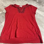 Liz Claiborne  L Red‎ Blouse Short Sleeve Stretch Career Z-335 Photo 0