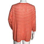 J.Jill Sweater Womens Medium Orange White Stripe 3/4 Sleeve Linen Blend Casual Photo 2