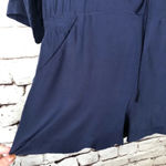 Parker Navy Blue Silk Embellished Shorts Romper Photo 2
