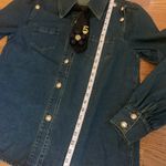 Long Sleeve Denim Embellised Button Up Shirt Size M Gold Size M Photo 10