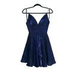 Sherri Hill  Midnight Blue Navy Metallic Fit and Flare Mini Dress 00 Photo 1