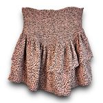 L Love High Waisted Ruffle Mini Skirt Smocked Waist Dusty Pink Black Spots Small Tan Photo 3