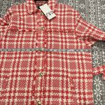 ZARA Tweed Houndstooth Belted Pink/White Plaid Boucle Jacket Size XS Photo 6