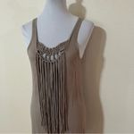 Trina Turk  taupe fringe macrame mini shift dress SMALL Photo 1