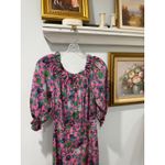 $625 Saloni Grace Pink Floral Silk Puff Sleeve Midi Dress US 6 UK 10 Asymmetric Photo 2