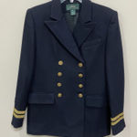 Ralph Lauren Vintage  Navy Blue Double Breasted Wool Blazer Military Sz 4 Photo 0