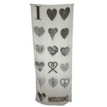Moschino I Love Hearts Graphic Logo Silky Long Scarf White and Grey Print Photo 1