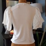 Badgley Mischka Black & White Tweed Boucle Mixed Media Eyelet Sleeve Blouse NWT Photo 6