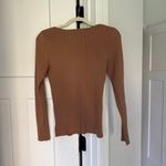 Reiss Sasha Fitted Ribbed Asymmetric Neck Brown Ribbed Long Sleeve Top T-Shirt Photo 5