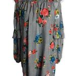 Eyeshadow Plaid Floral Long Sleeve Off-shoulder Ruffle Dress Photo 1