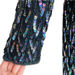 Vintage 80s 90s Floral Beaded Sequin Silk Long Sleeve Black Sheath Dress size L Size L Photo 8