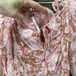 Free People  floral top hillary square neck tie front long sleeve bow boho blush Photo 6