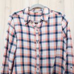 Holding Horses Womens Plaid Button Down Shirt Size 4 Coral Navy Western Boho Photo 1