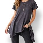 Free People Asymmetrical Tunic Top Charcoal Gray Stitching Short Sleeve XS TP Photo 0