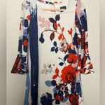 Maeve  Anthousia Blue and Red Watercolor Floral Bell Sleeve Knit Sweater Dress XS Photo 1