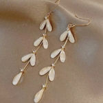 Crystal Flower Leaf Dangle Drop Earrings for Women Gold Photo 0
