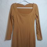 Iris Elegant Tan Long Sleeve Bodycon Midi Dress Neutral Size Small Photo 1