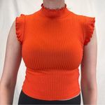 ZARA Women's Bright Orange Ribbed T Tee Shirt S SM Small Lettuce Edge Mock Neck Photo 0