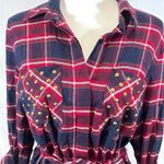 Michael Kors long sleeve studded tartan plaid belted shirt dress size medium Photo 1