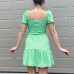 Topshop Smocked Top Puff Sleeve Green Gingham Tiered Sun Dress Size 6 Photo 1
