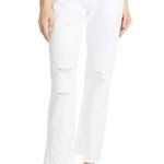 frame denim FRAME Le Hollywood High Waist Ripped Crop Straight Leg Jeans In Blanc Rips Photo 0