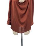 Vince  Top Cowl Neck Collared‎ Satin 3/4 Sleeves Rustic Brown Blouse Size 10 Photo 3