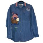 Haiks Holiday Blue Denim Button Down Shirt Santa Moose Fish Size M Photo 0